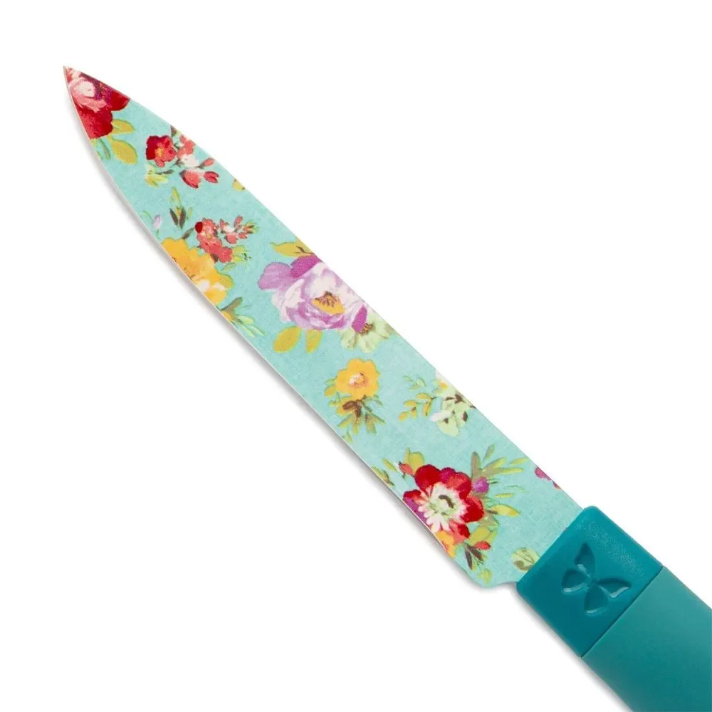 Pioneer Woman Sweet Romance Stainless Steel Knife 3Pc Set W Sheath Floral Green